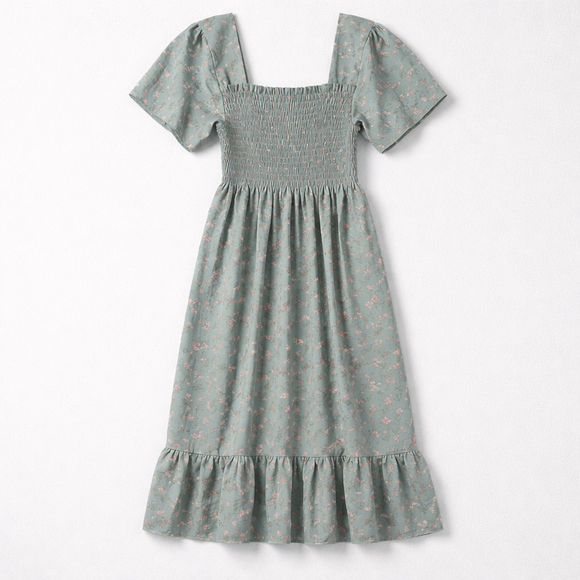 Source Unknown Dresses & Skirts - 0125 Beautiful blue cottage-core dress with pink posies. Size- S/M